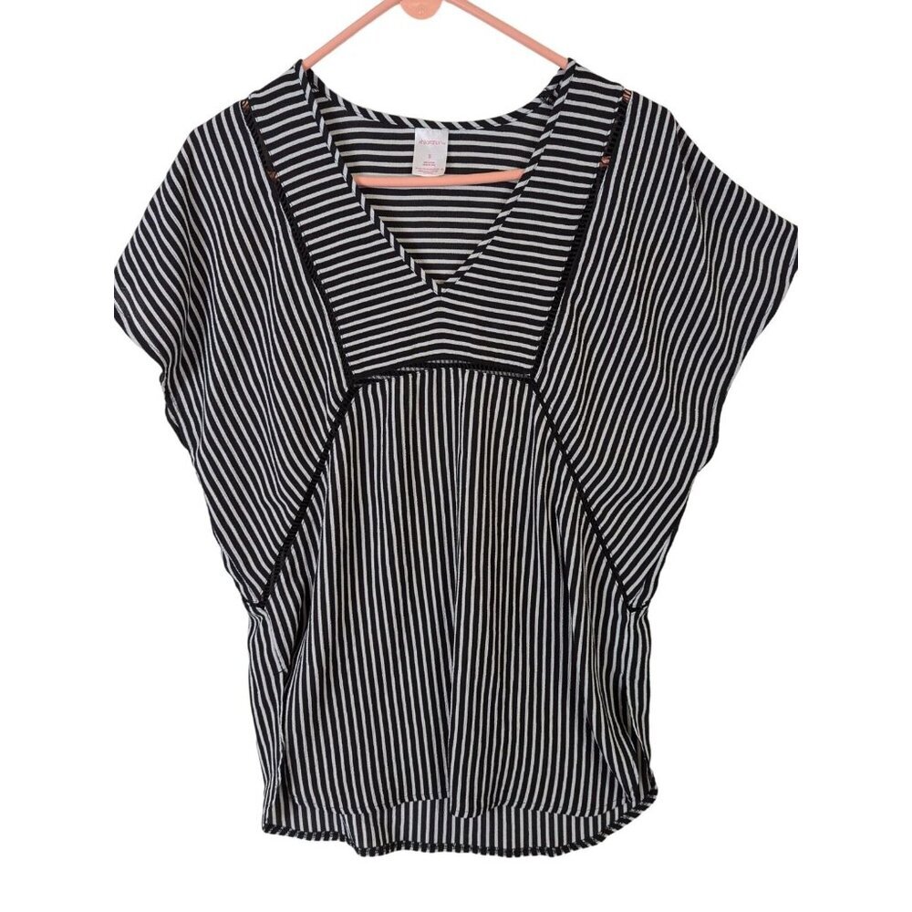 Xhilaration Women Size S Black Striped Tunic Top Pullover Normcore Tropical